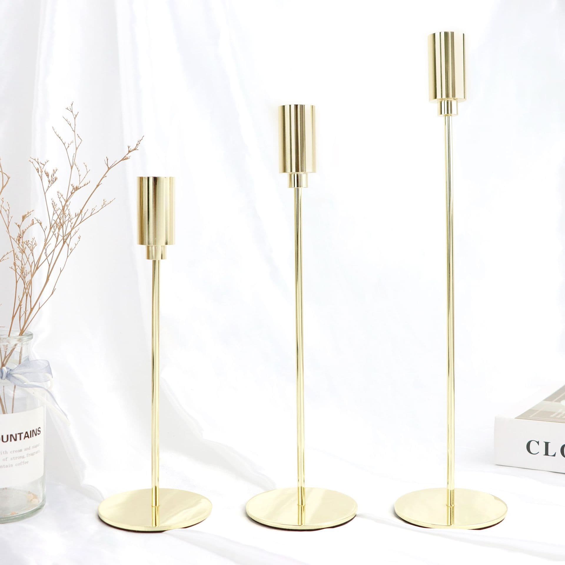 European style ornaments small candlestick dining table Western food candlelight dinner three-piece set ornaments wedding props stainless steel candlestick