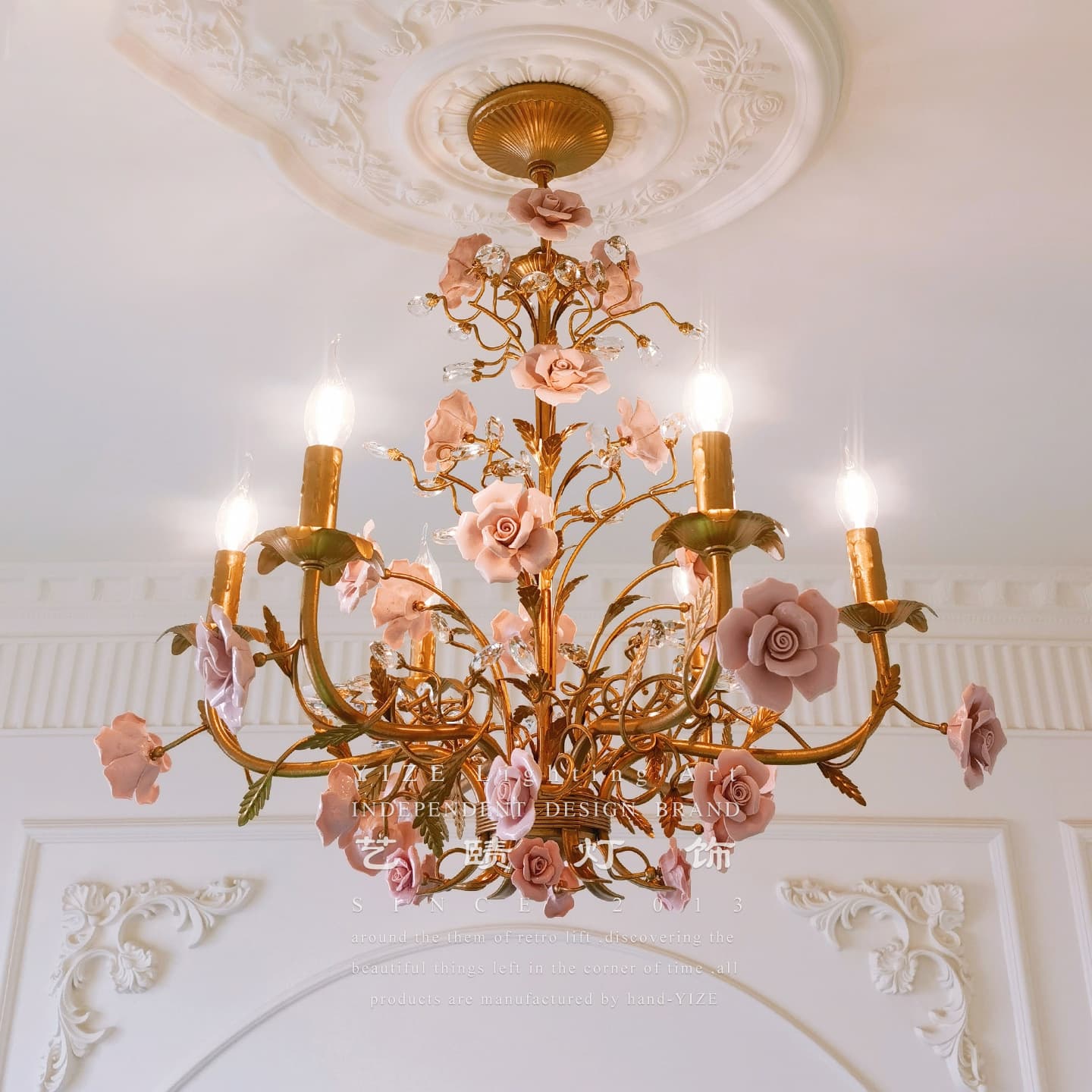 French Retro Style Chandelier Rose Flower Clothing Store Guest Restaurant Candle Lamp American Country Children's Room Bedroom Lamp