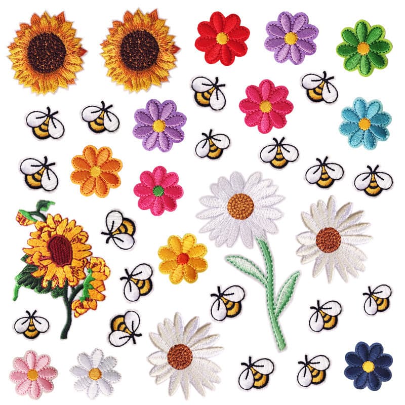 Assorted Flower Daisy Embroidery Patch Cartoon Bee Sunflower Decorative Patch Computer Embroidery Garment Accessories