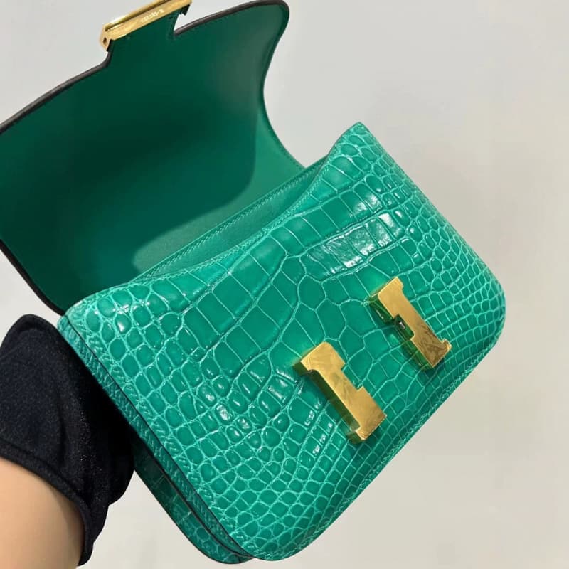 Purely handmade waxed thread crocodile leather Kang Kang bag stewardess bag genuine leather for women elegant texture high-end small square bag crossbody versatile