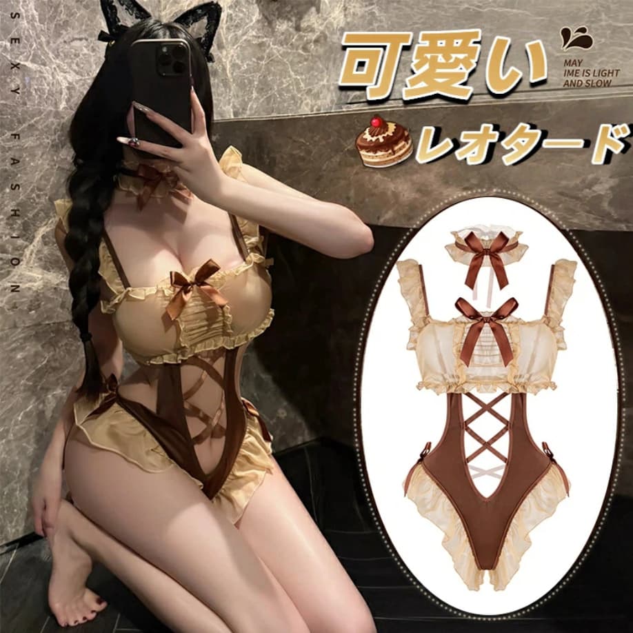 New large size sexy underwear, sexy retro bow tie, hollow ruffled one-piece backless pure lust style set