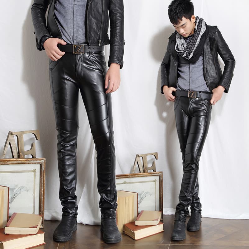 Men's Faux Leather Pants for Fall Winter, Korean Style Slim Fit Jogger Pants, Casual Long Pants for Men, Taobao Wholesale