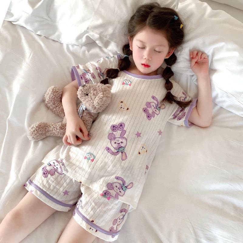 Girls Short Sleeve Pajamas 2025 New Summer Air Conditioning Wear Kids Thin Cartoon Homewear Set