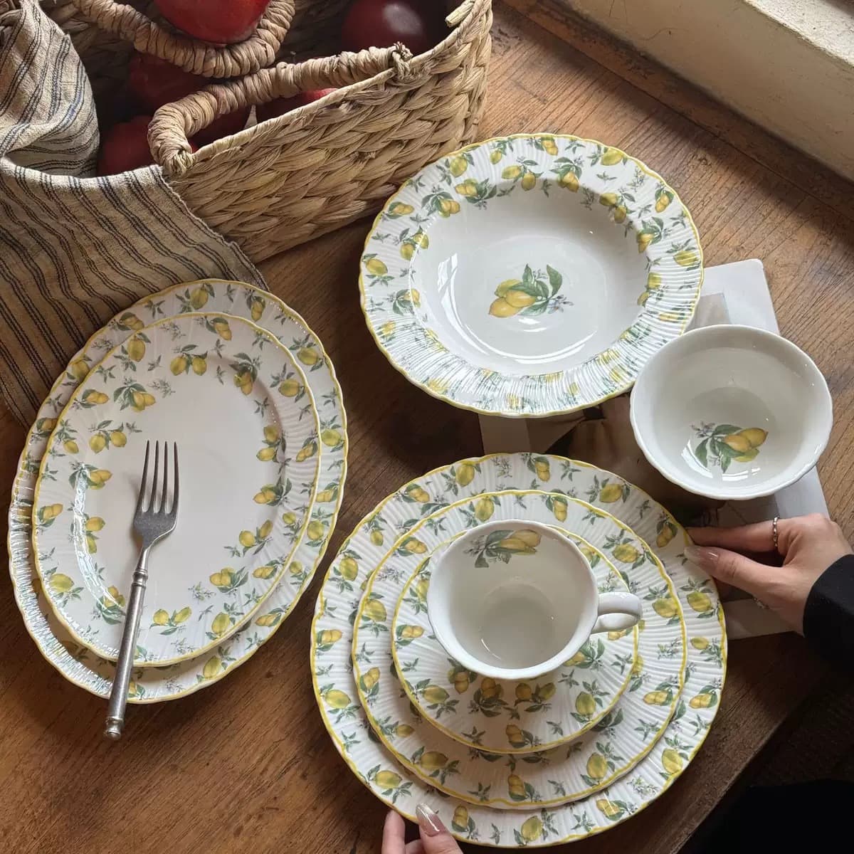 Embossed Lemon Relief Ceramic Dinner Plate Bowl Cup Saucer Western Tableware Set Dessert Plate Coffee Cup Latte Art Cup and Saucer