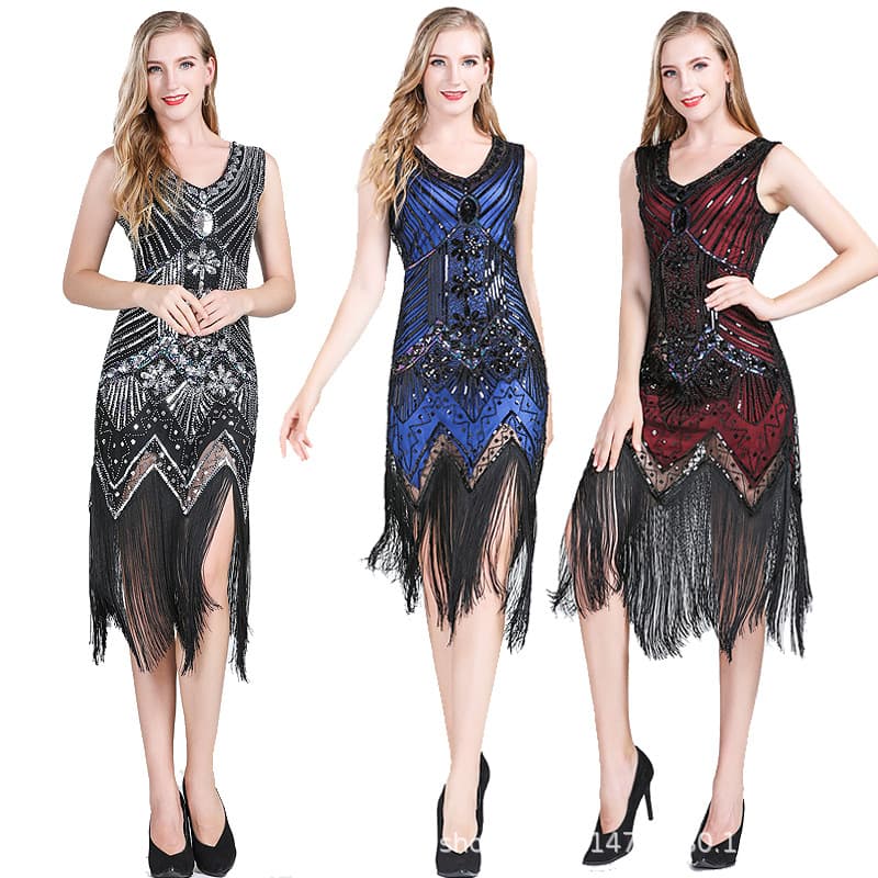 European and American Cross-border 1920 Gatsby Retro Gown Heavy Beading Sequin Fringe Dress Amazon Hot Style