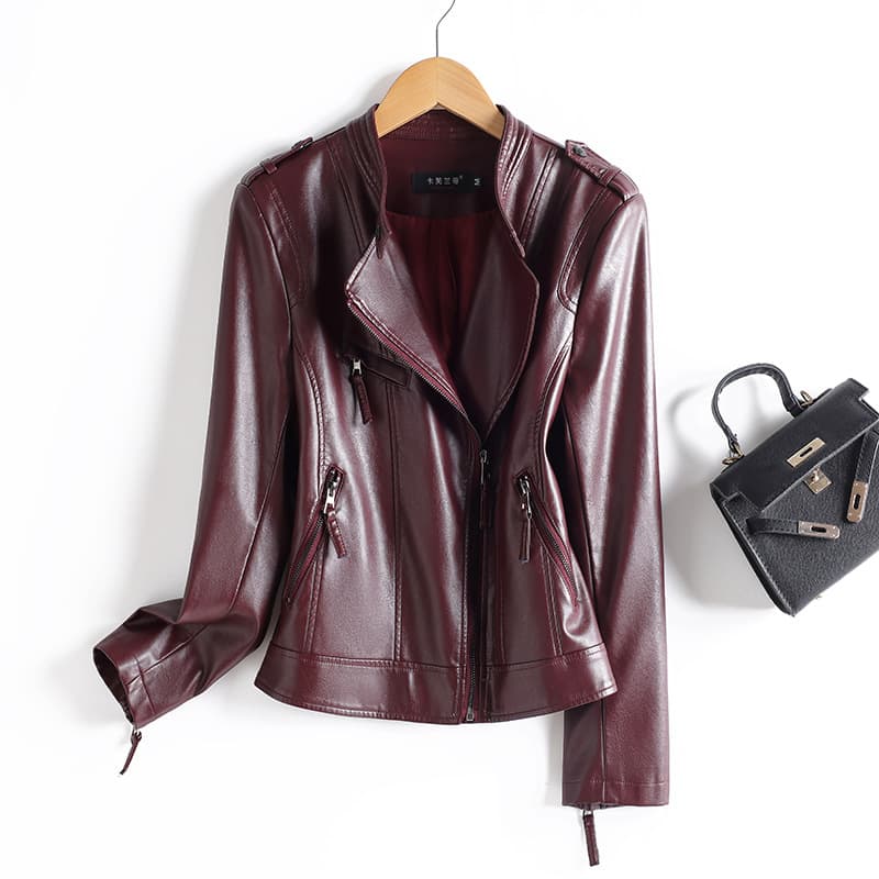 2024 Autumn and Winter Korean Style Women's Leather Jacket Women's PU Leather Jacket Large Size Motorcycle Leather Jacket Slim Fit 1606 Cotton