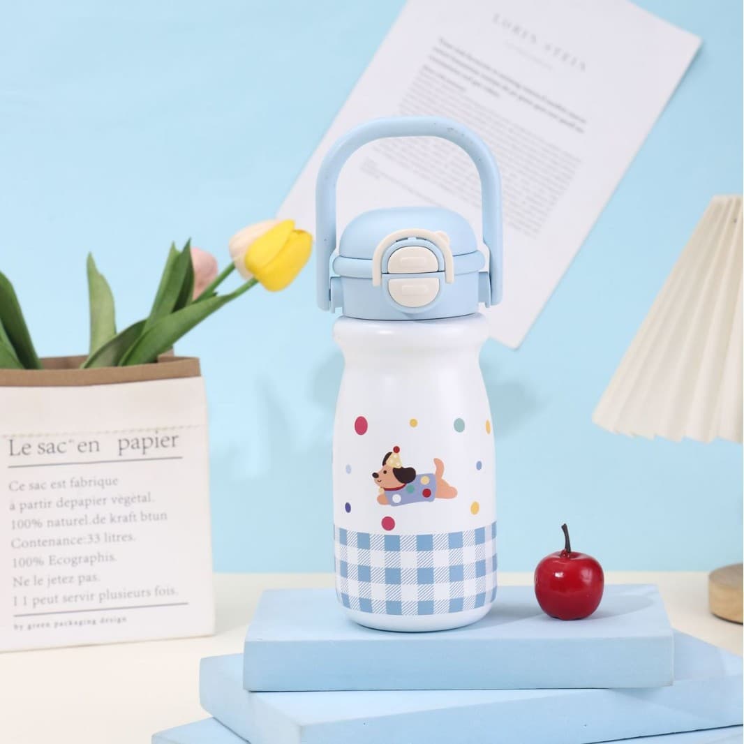 Double-drink thermos cup cartoon cute children's takeaway bouncing cup household portable student high-looking stainless steel water cup