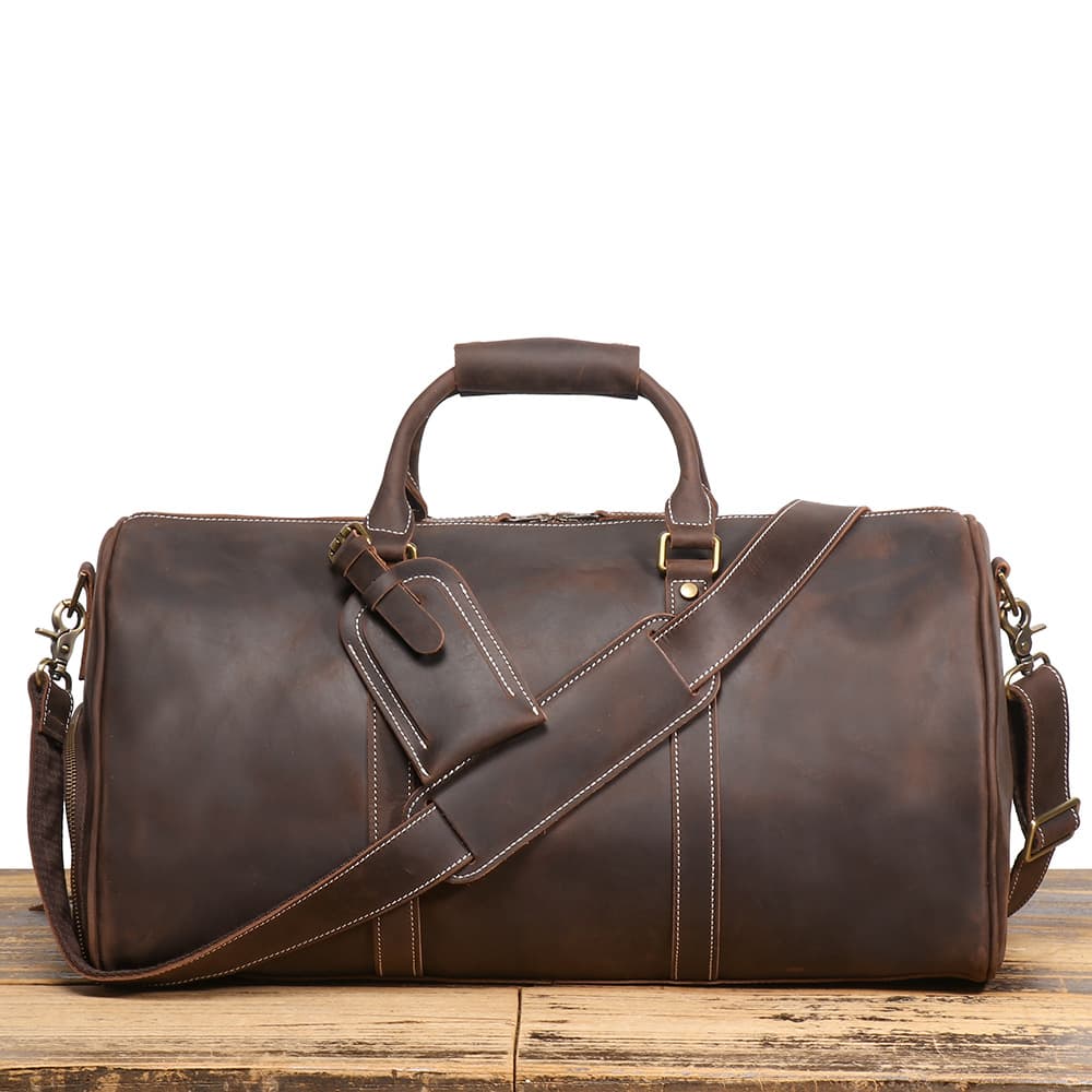 Crazy Horse Leather Travel Bag Top-Grain Cowhide Luggage Duffel Handmade Genuine Leather Men's Shoulder Crossbody Bag