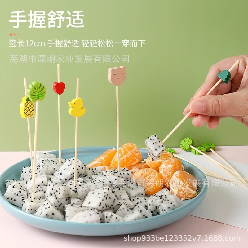 Disposable fruit skewers with creative decorative designs for fruit platters, fruit inserts, candied hawthorn sticks, burger sushi art bamboo skewers