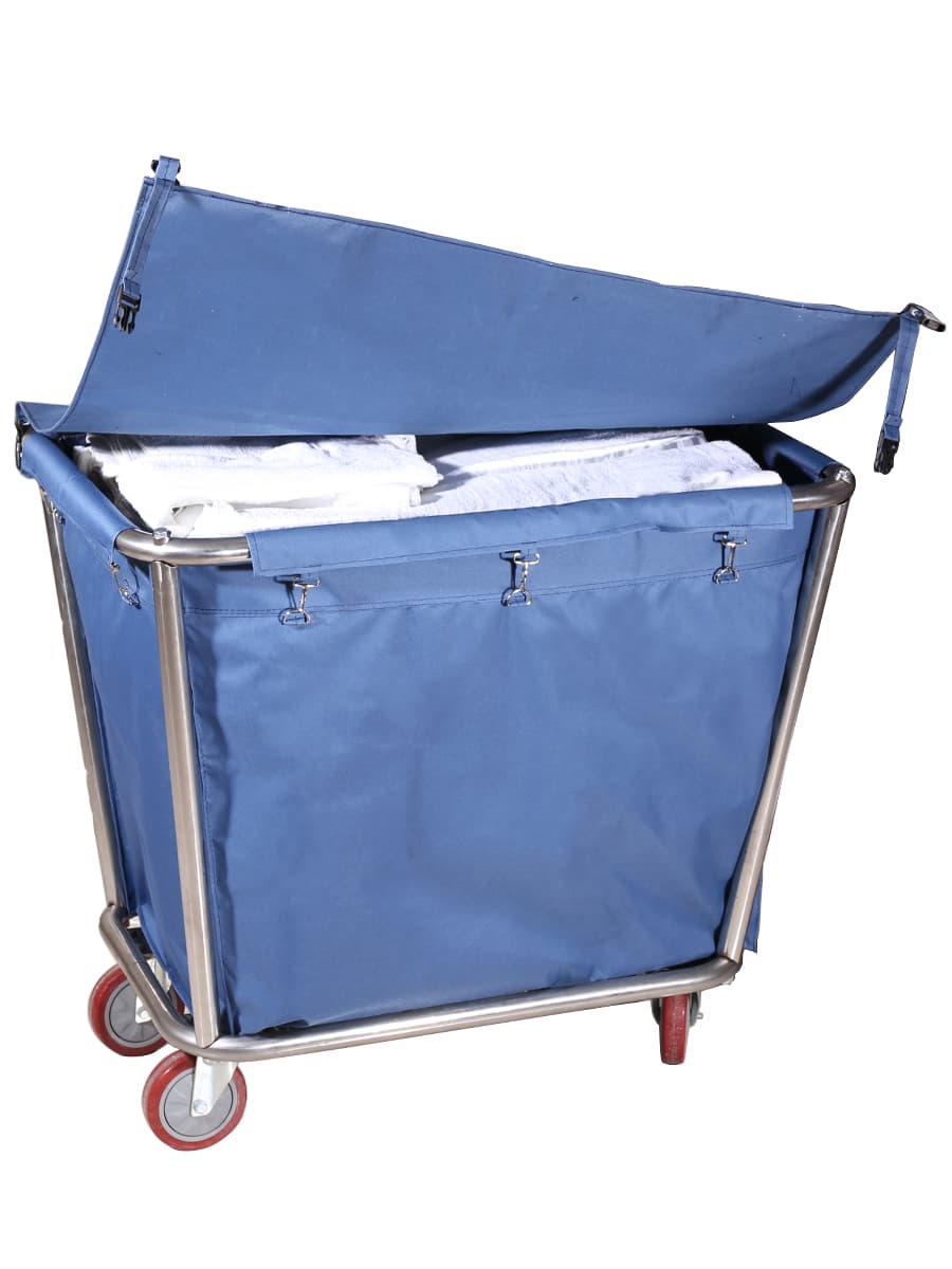 Hotel linen cart with cloth bag, guest room work cart, service cart, cleaning canvas recycling cart with dust cover cloth linen bag