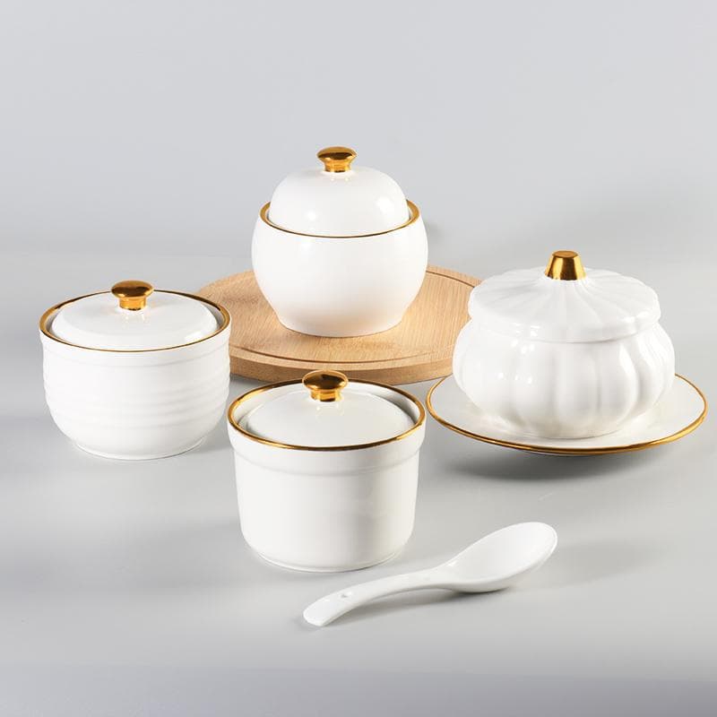 Gold-rimmed Ceramic Steamer with Lid, Pure White Double-Boiled Soup Cup, Small Bird's Nest Cup, Soup Pot Jar, Commercial Logo Wholesale