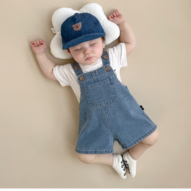 Kids' Denim Set Summer Boys and Girls Fashion Thin Casual T-Shirt with Denim Overalls Shorts Two-Piece Set