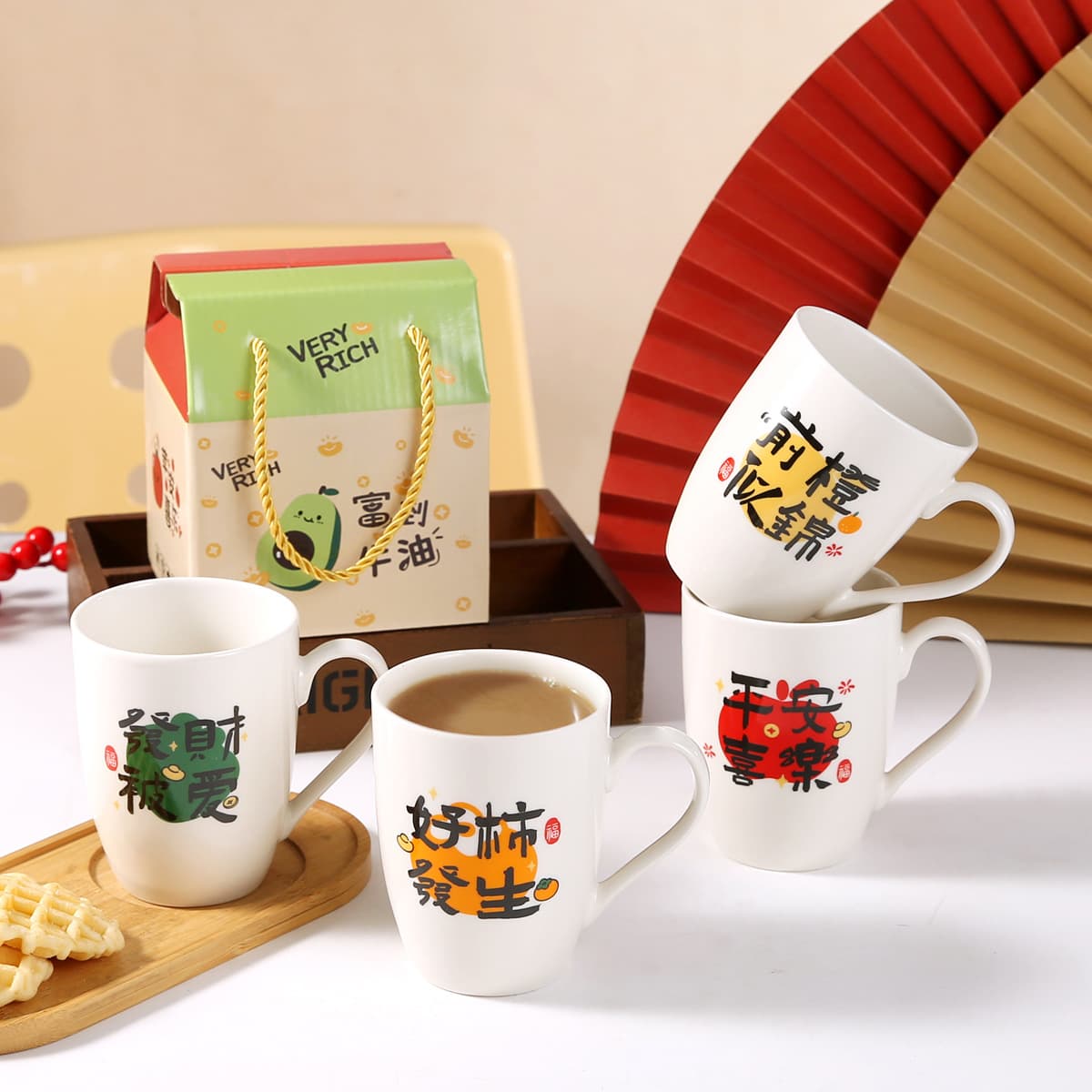 Creative ceramic cup cartoon double cup opening souvenir cup couple mug gift box water cup printed LOGO