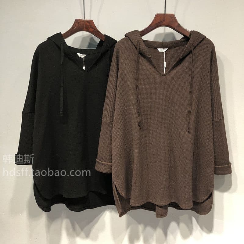 Spring/Autumn Women's Plus Size 2-300 lbs Loose Fit Slimming Mid-Length V-Neck Long Sleeve Versatile Basic Top