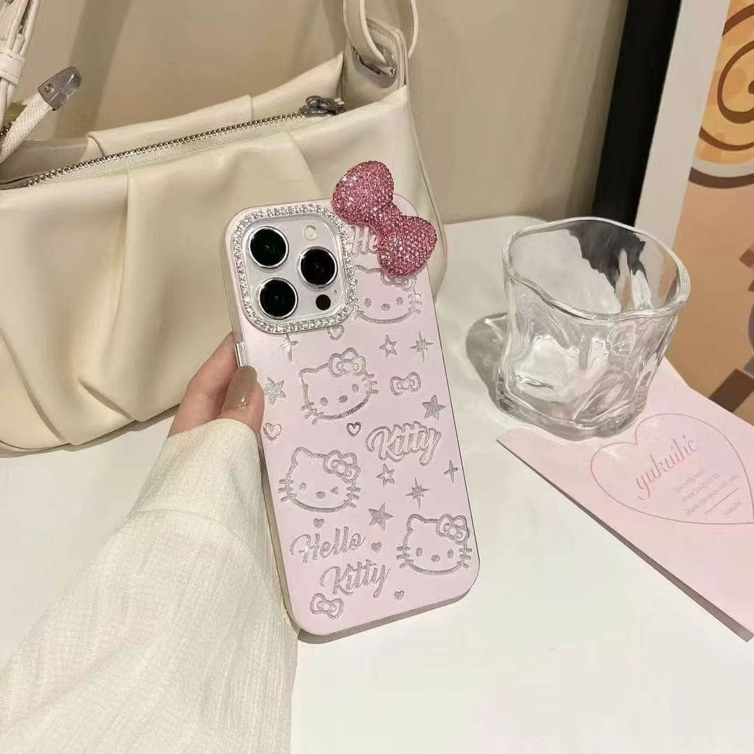 Cartoon Cute Rhinestone Bow Kt Cat Phone Case Suitable for iPhone 17 Apple 16 Pro Max Luxury