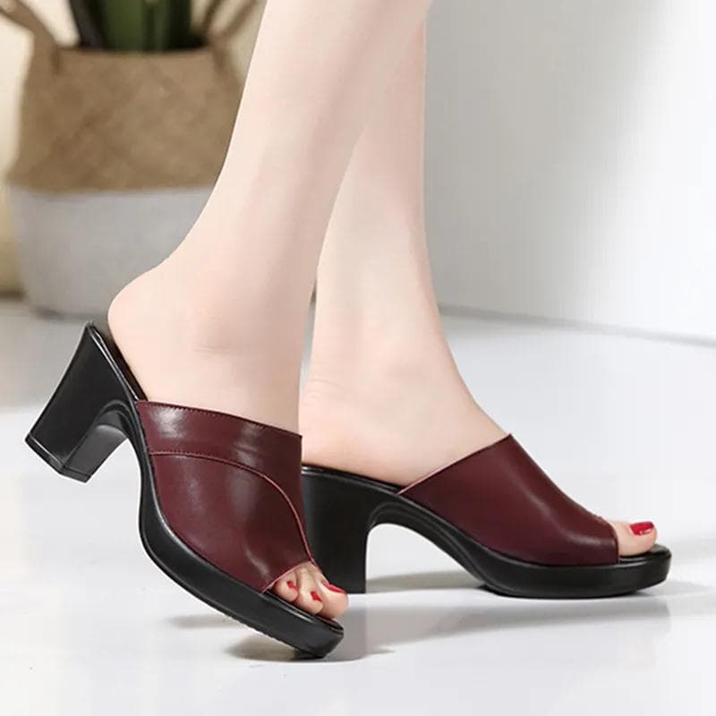 Large Size Summer Trendy Women's Sandals Annual Shoes Thick Heel Mom High Heels Typhoon Proof Casual Hollow Out PU Leather