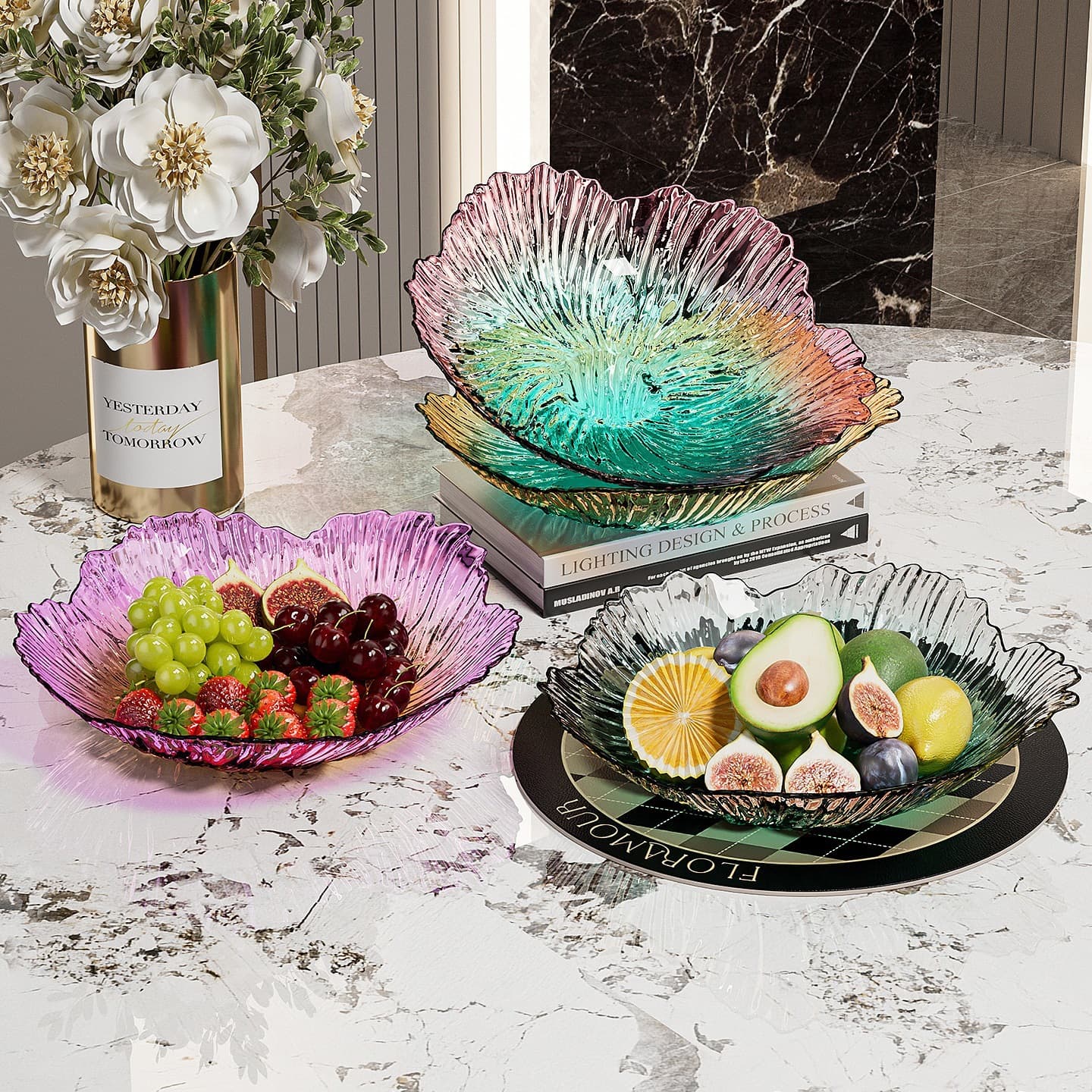 Light Luxury Fruit Plate for Living Room Home Coffee Table Gradient Fruit Tray Dried Fruit Plate Snack Candy Display Tray Plastic Fruit Plate