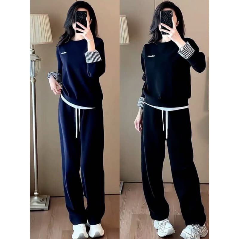 Striped Patchwork Sportswear Set for Women 2025 Spring New Two-Piece Top and Pants Set
