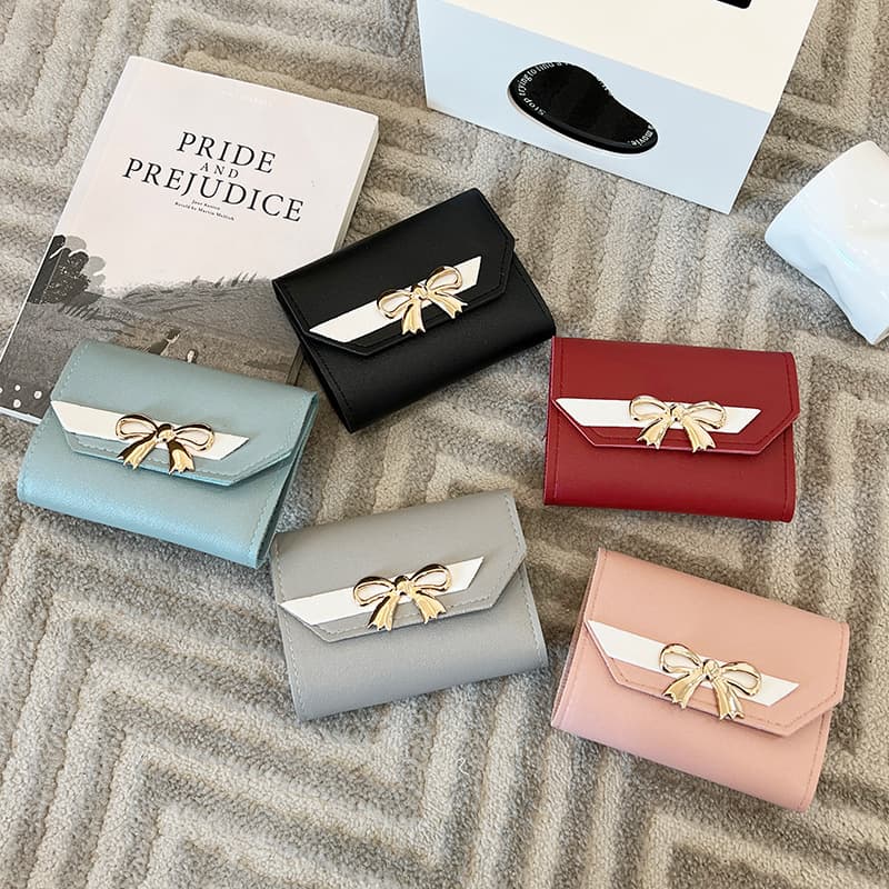 Cross-border Wallet Bags Bow Knot Short Three-fold Magnetic Buckle Women's Wallet Mini Girls Small Bag Spot Wholesale