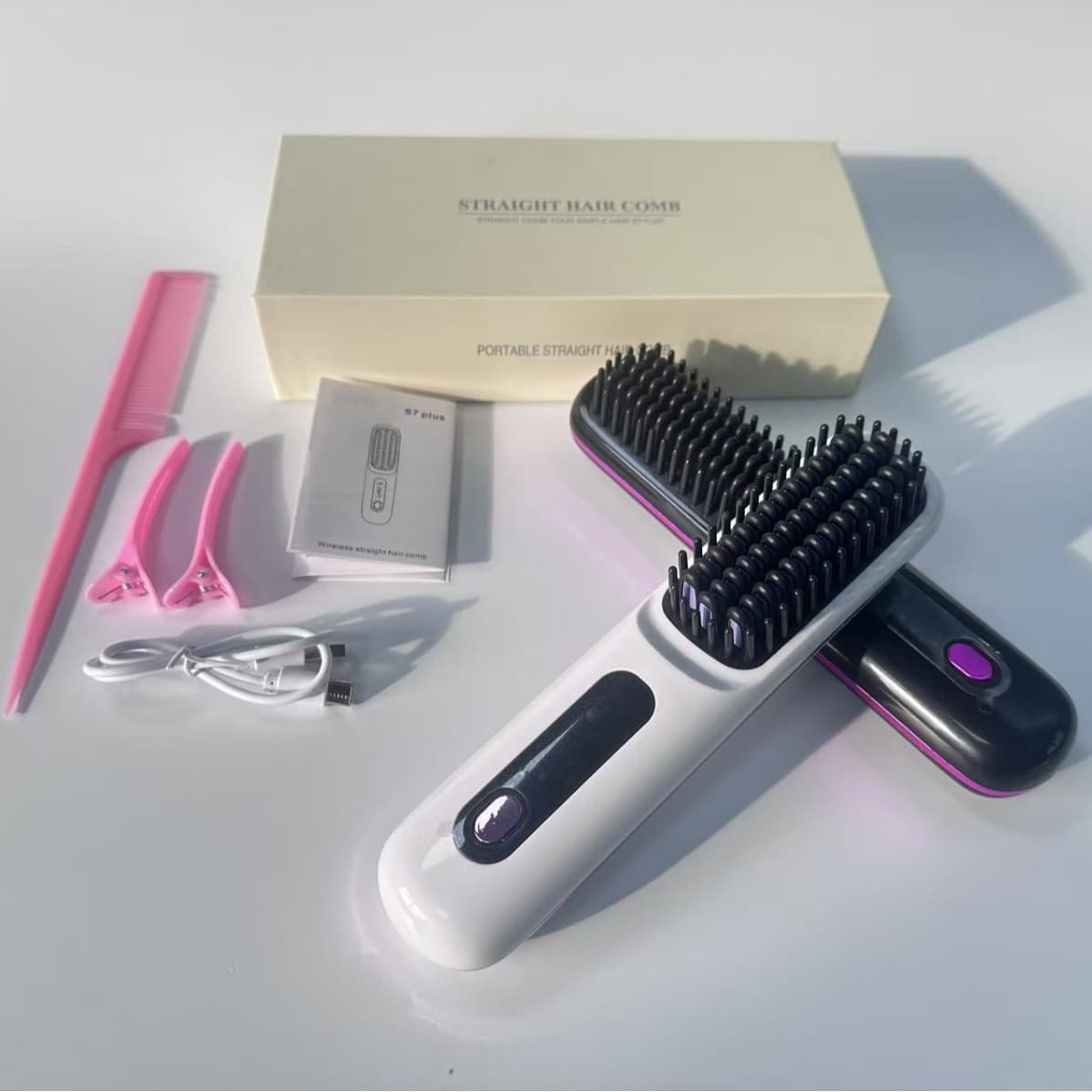 S7 Hair Straightening Comb, Dual-Purpose for Straightening and Curling, Does Not Damage Hair, with LCD Screen, Portable, Rechargeable, Household Electric Hair Straightening Comb, Direct Sales from the Manufacturer