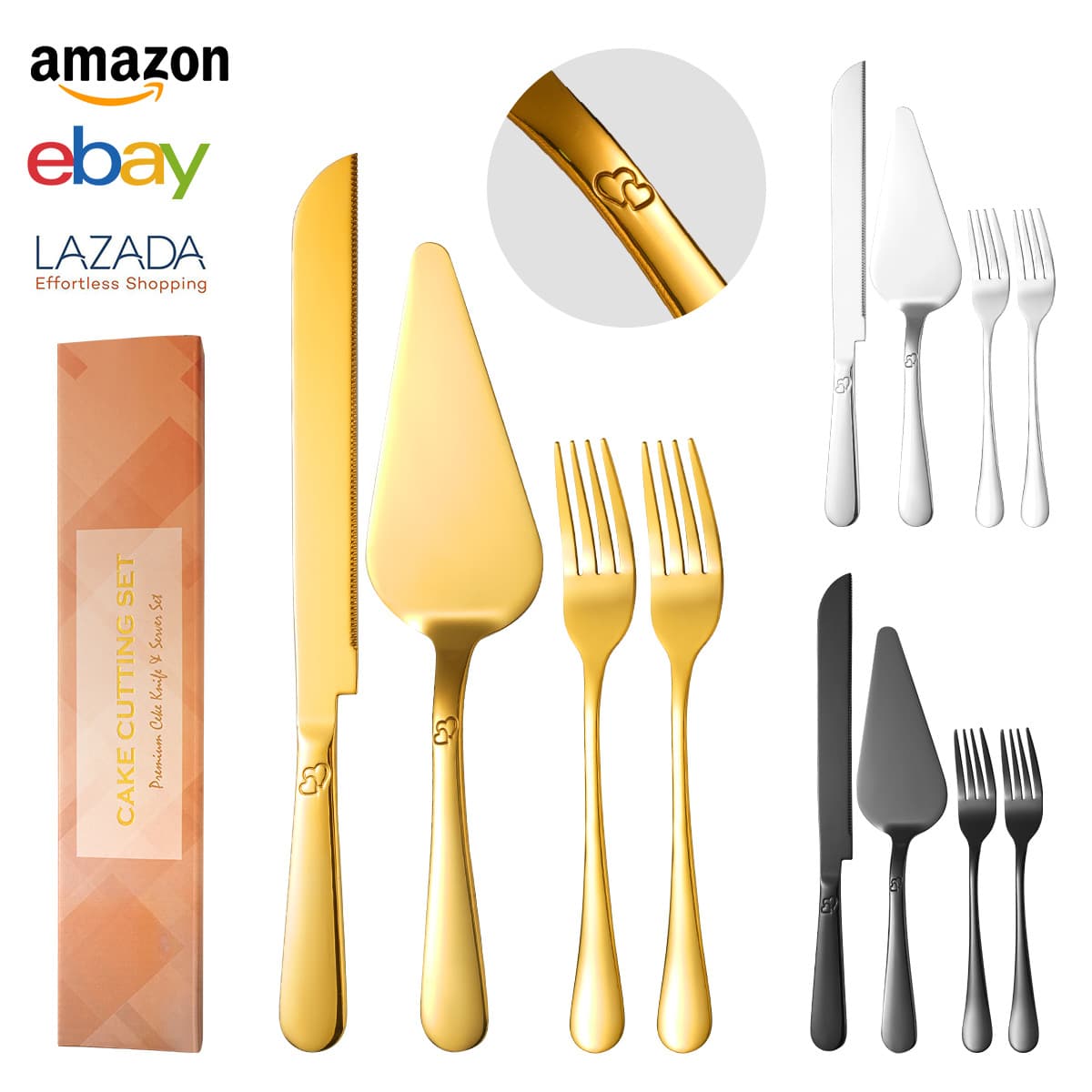 Amazon Stainless Steel Cake Knife Spatula Fork Set for Wedding Birthday Party Anniversary Baking Supplies