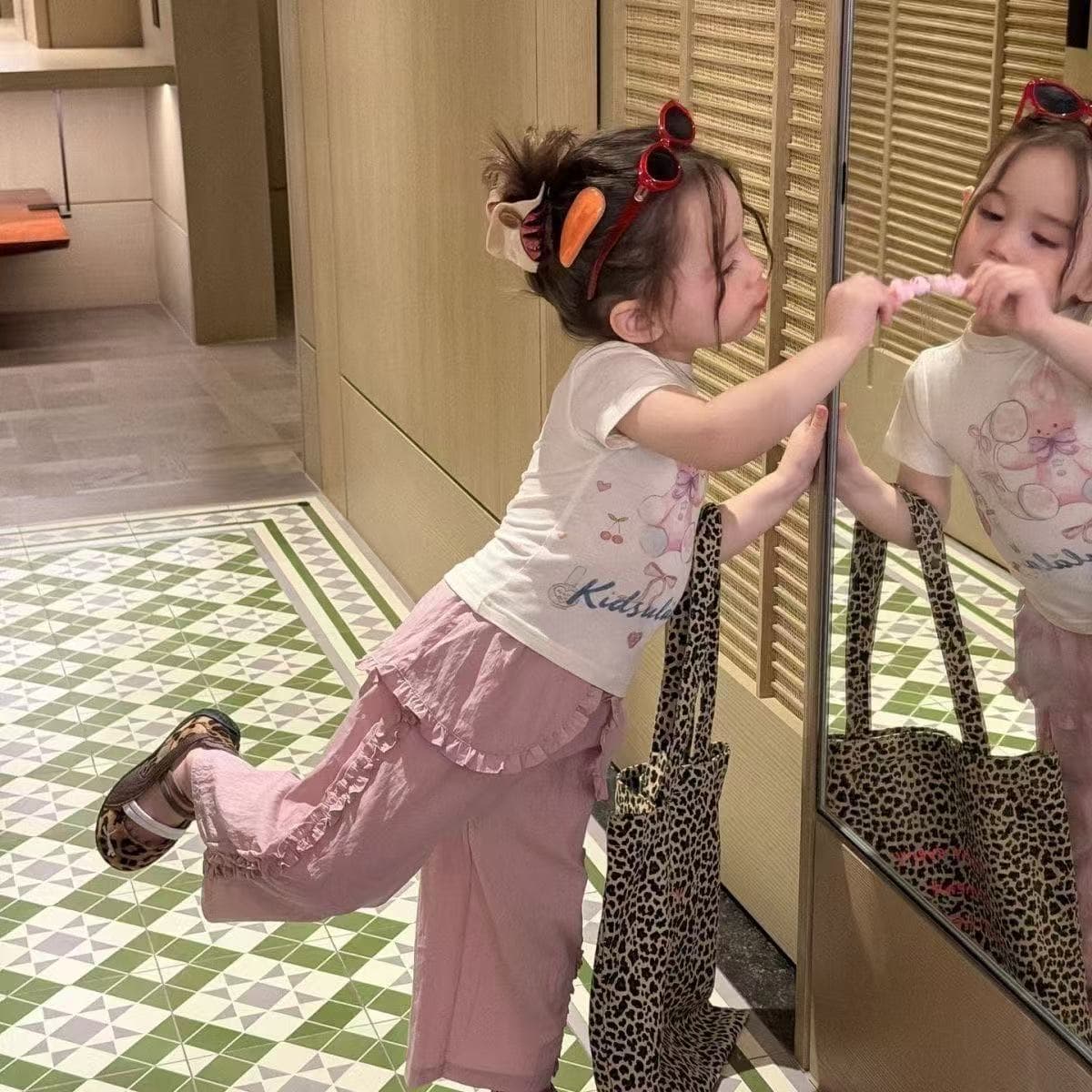 2026 Korean New Summer Girls Set Cute T-Shirt Baby Versatile Top Trendy Puff Wide Leg Pants
