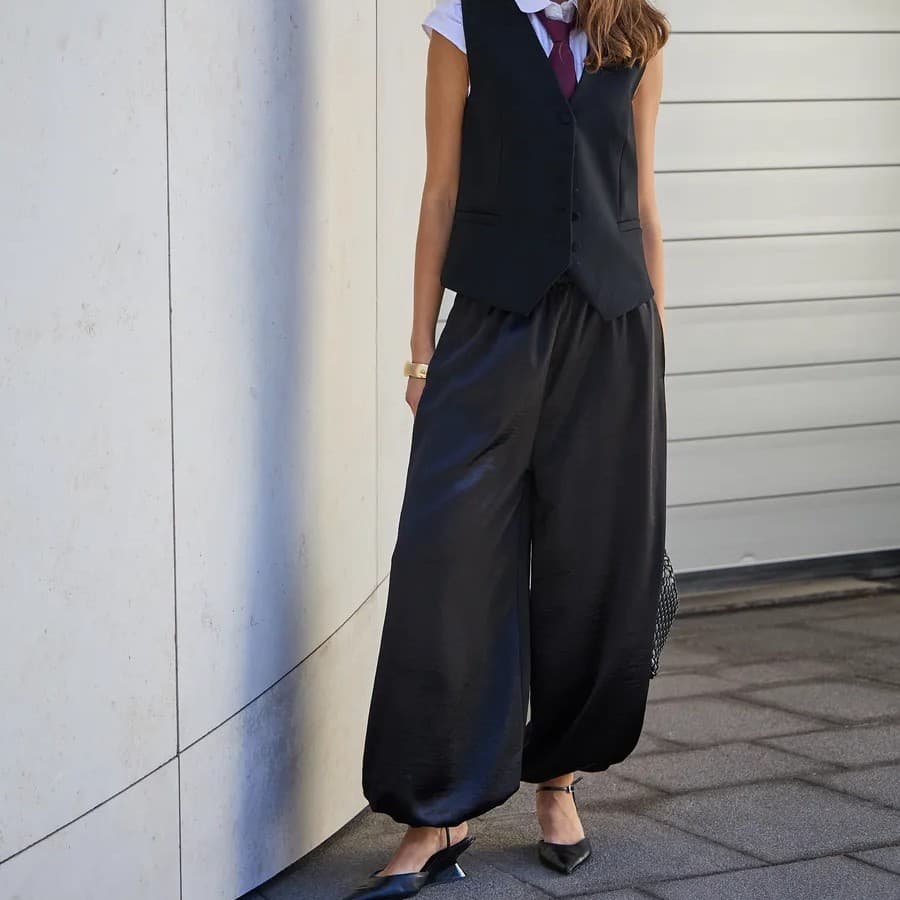New Solid Color Jogger Harem Pants for Women, Elastic Waist Loose Wide-Leg Pants, Vintage Versatile Comfortable Casual Lounge Pants
