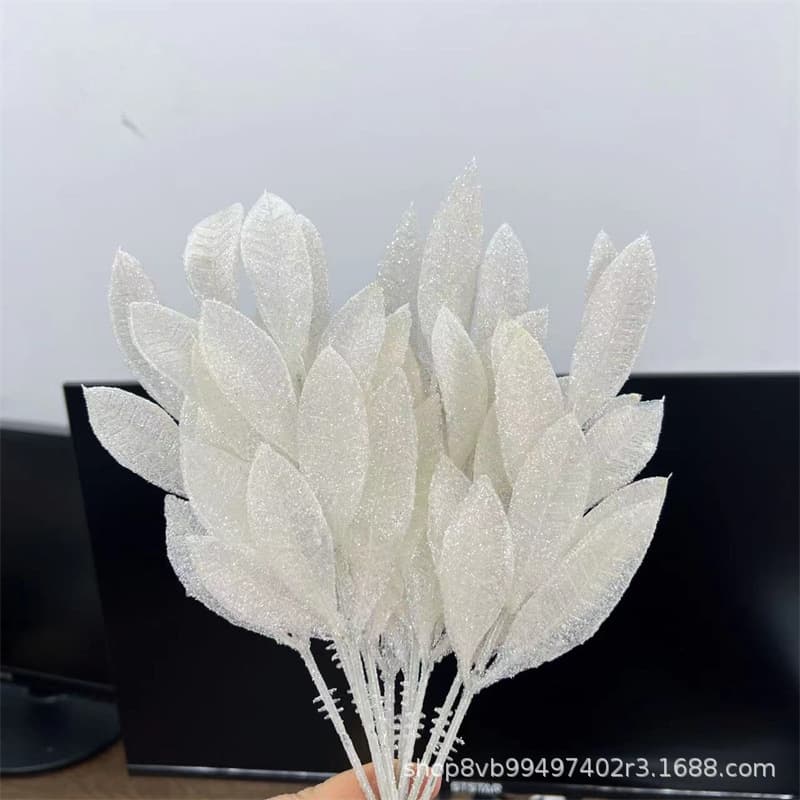 Cross-border Trade Christmas Gold Glitter Leaf Festive Decoration Artificial Foliage Sprigs for Home Decor and Photo Props