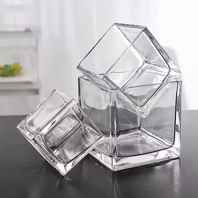Square Cup Candle Cup Aromatherapy Candle Cup Square Container Crystal Candle Cup Transparent Glass Cup Small Square Cup