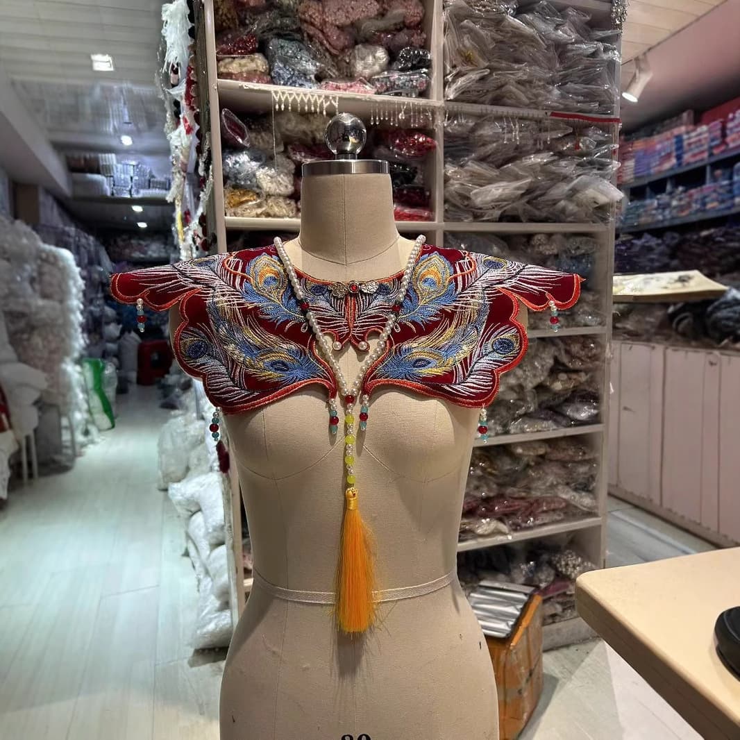 Embroidered Peacock Cloud Shoulder Han Dynasty Cloud Shoulder Ming Fake Collar Heavy Industry Versatile Handmade Tassel Ancient Style Fashion Accessories for Women