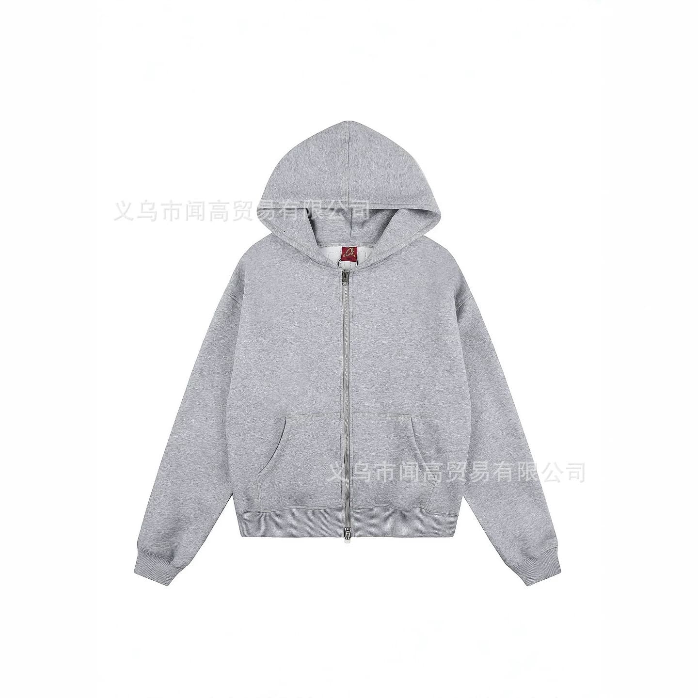 Corteiz high street sports casual patch letter embroidery plus velvet hooded zipper long-sleeved sweatshirt for men and women