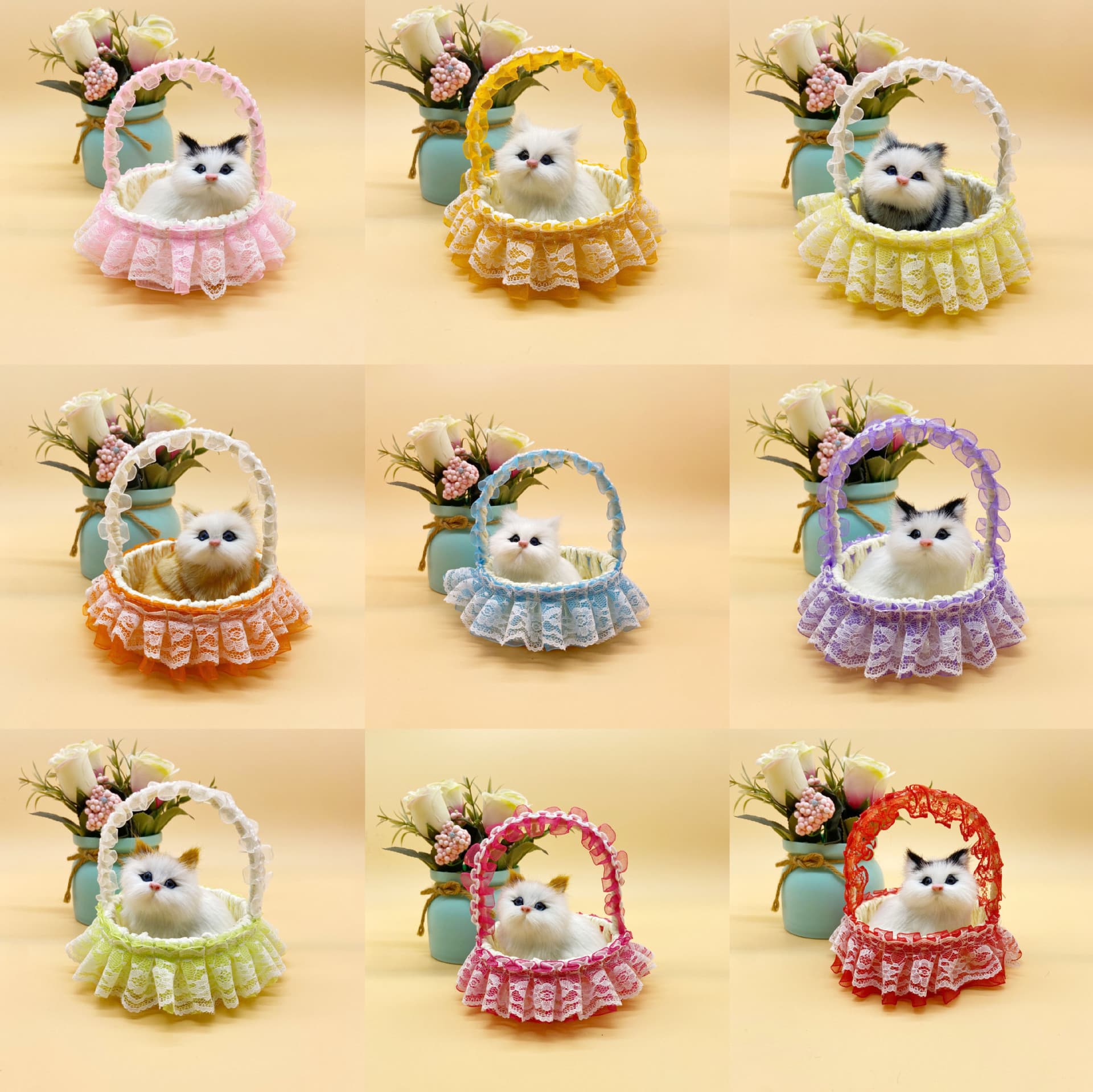 Flower Basket Kitten Simulated Meowing Small Cat Girls' Gift Children's Unique Ornament Scenic Spot Souvenir Birthday Present