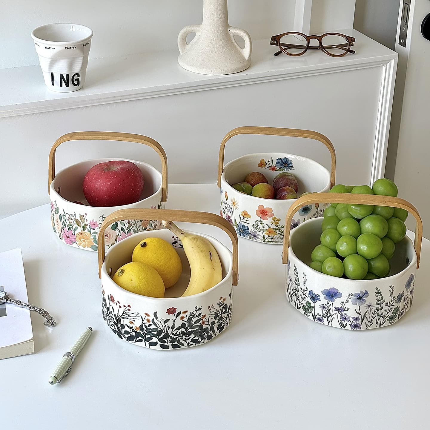 Luxury High-Gloss Ceramic Fruit Basket for Living Room, Home Fruit Tray, Afternoon Tea Snack Plate, Gift Set