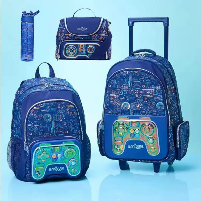 Australia Smiggle Game Handle Trolley Backpack Large Capacity Primary School Student Double Shoulder Bag Children Travel Bag Set