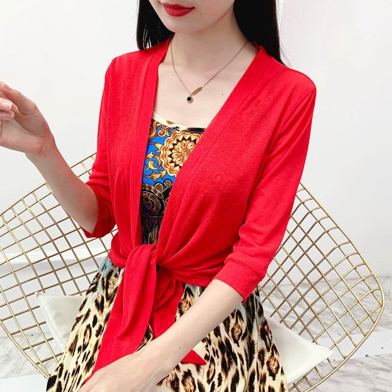 Women's Summer Cardigan with Slip Dress, Thin Knit Short Open Front Shawl
