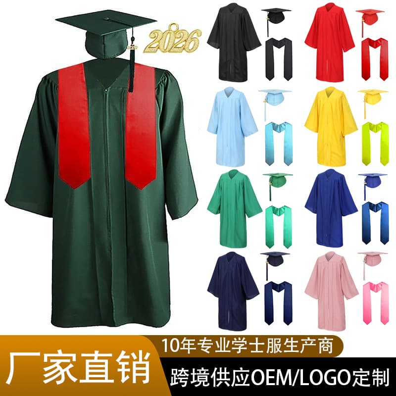 Cross-border woven adult university degree gowns, American style bachelor's gown sets, graduation ceremony commemorative gowns, bachelor's gown wholesale.