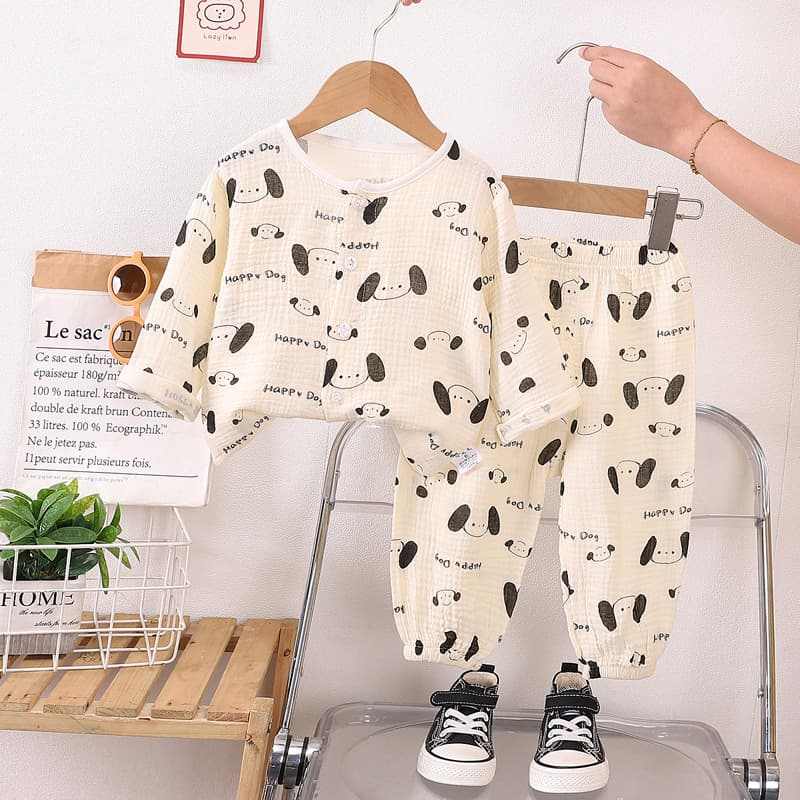 2024 New Kids Homewear Sleepwear Thin Spring/Summer Boys Girls Double-Layer Gauze Pure Cotton Air Conditioning Clothing