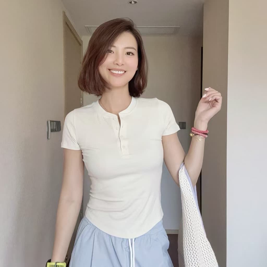 Henry Shirt Multi-Color Thin Half-Open Collar Button Lulu Ribbed Slim Fit Yoga Women's T-Shirt
