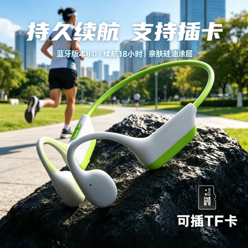 2026 Bluetooth headset sports open type extra long plug-in card conductive headset with long battery life and no breath in the ears when running