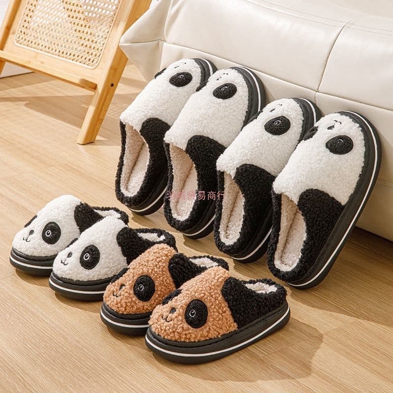 Autumn and winter children's cotton slippers, big kids' parent-child shoes, fluffy and thick-soled, home indoor non-slip warm panda slippers