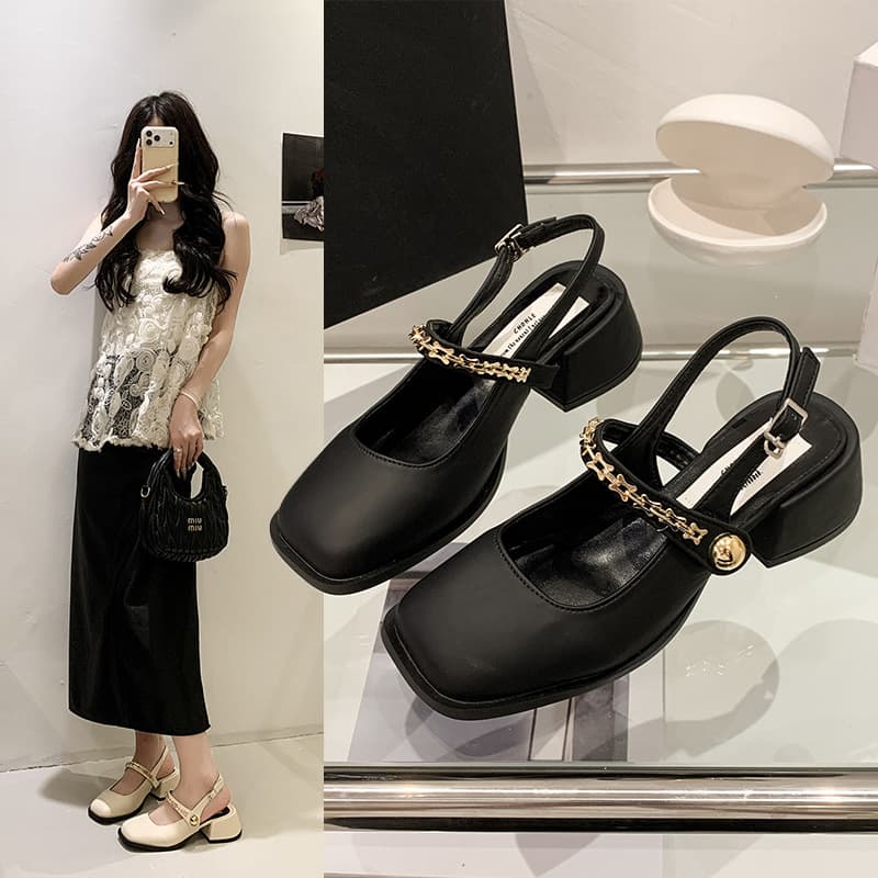 High Heel Ankle Strap Sandals, Women's 2026 New Spring/Summer Mid Heel Chunky Heel Mary Jane Shoes, French Style Leather Shoes for Dresses
