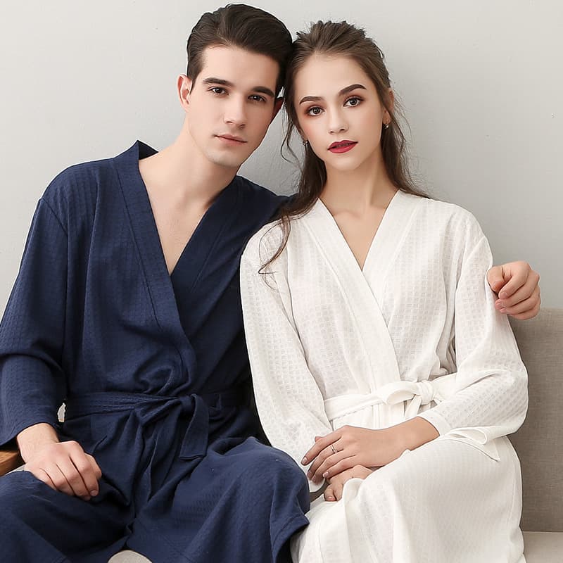 Hotel Bathrobe Thin Waffle Couple Robe Summer Seven-Sleeve Korean Style Polyester Absorbent Bathrobe