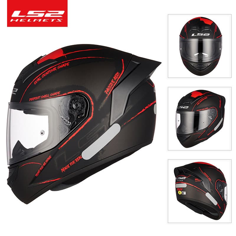 LS2 Full Face Motorcycle Helmet Men Women Four Seasons Universal Large Tail Wing Motorcycle 3C Certification Anti-fog Winter FF352