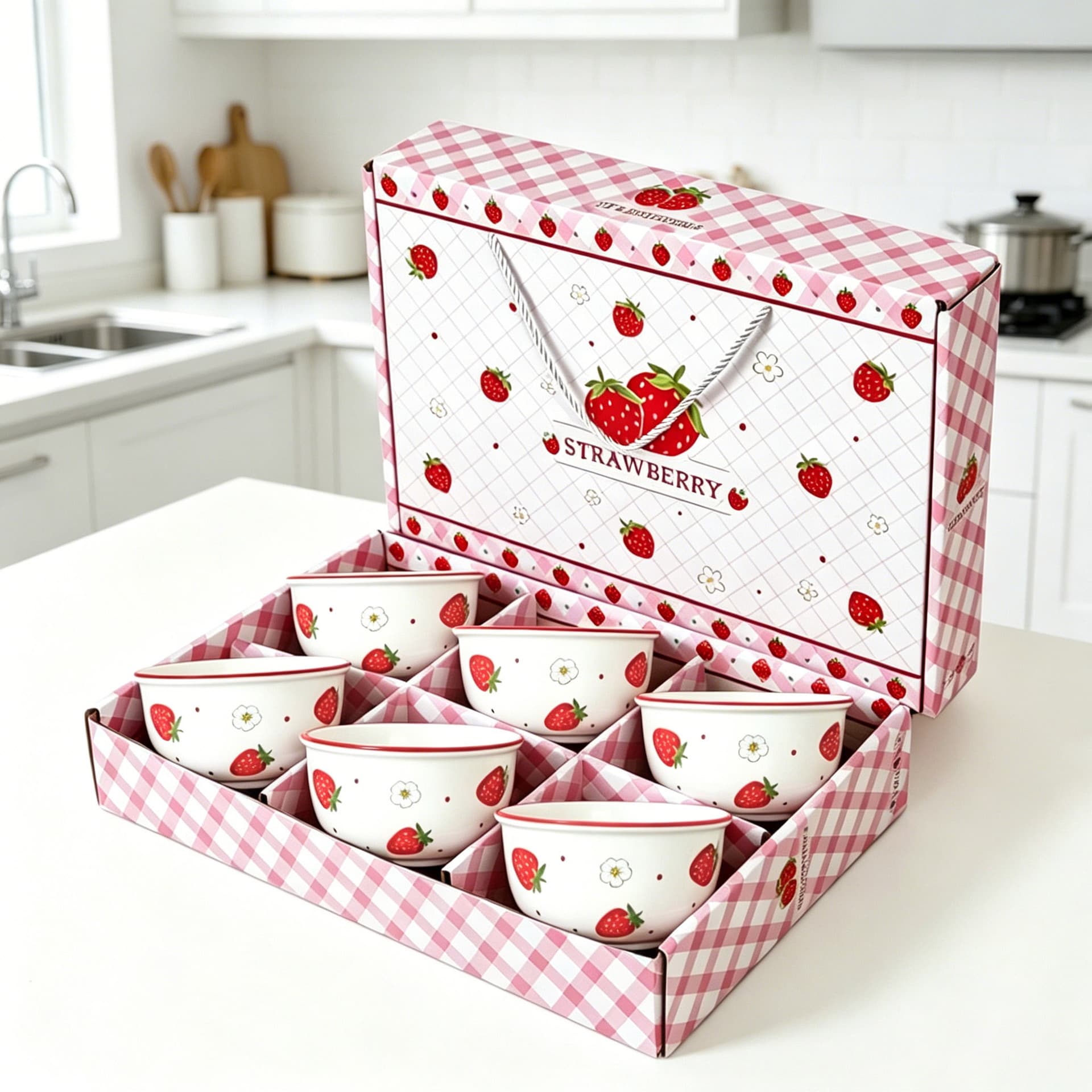 Under-glaze Color Strawberry Bowl Household Ceramic Bowl Gift Set for Opening Gifts, Wedding Return Gifts, Housewarming Souvenirs