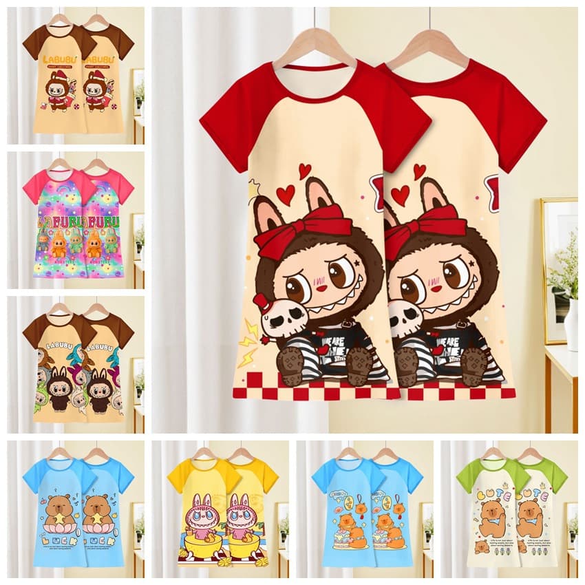 Girls' summer thin nightgown 2025 new style children's girls' pajamas short sleeve big kids Southeast Asian home wear outerwear