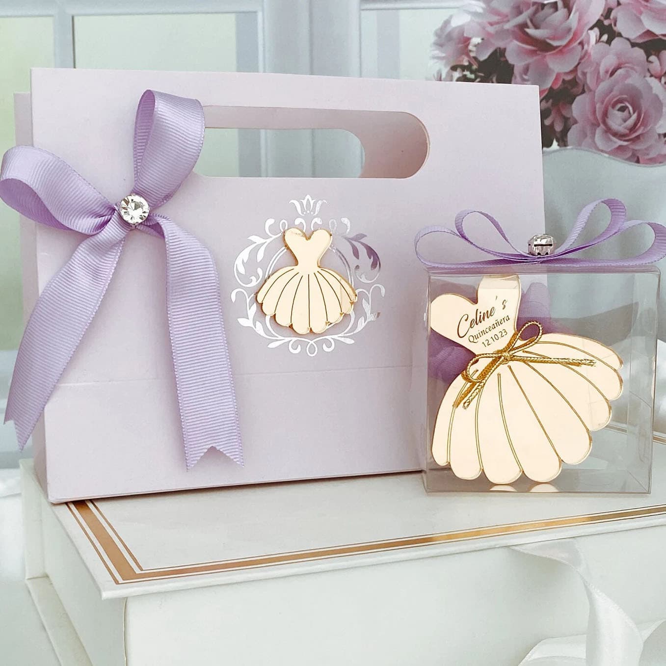 Gold Mirror Dress Shape Fridge Magnet Party Favor Gift Set Bride Party Personalized Gift