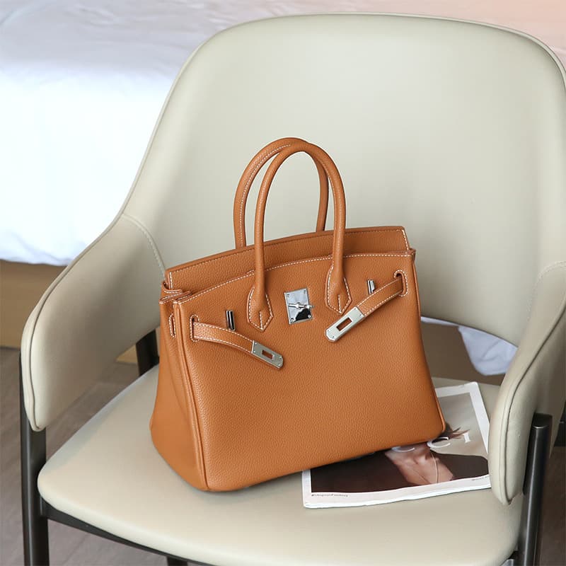 Litchi Pattern Platinum Bag Genuine Leather Handbag Large Capacity Kelly Bag Women's 2026 New Trendy Fashion Shoulder Bag