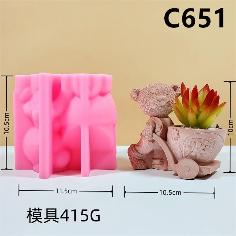 Bear Succulent Pot Silicone Mold DIY Handmade Bear Plaster Resin Figurine Epoxy Mold C651