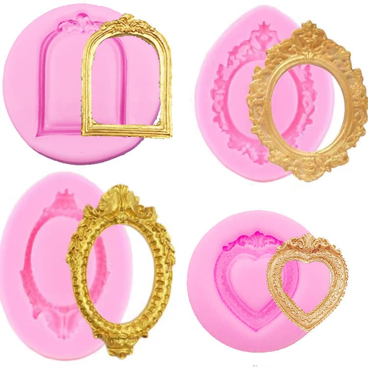 European Style Mirror Frame Silicone Mold Food Grade DIY Fondant Chocolate Cake Decoration Resin Craft Mold