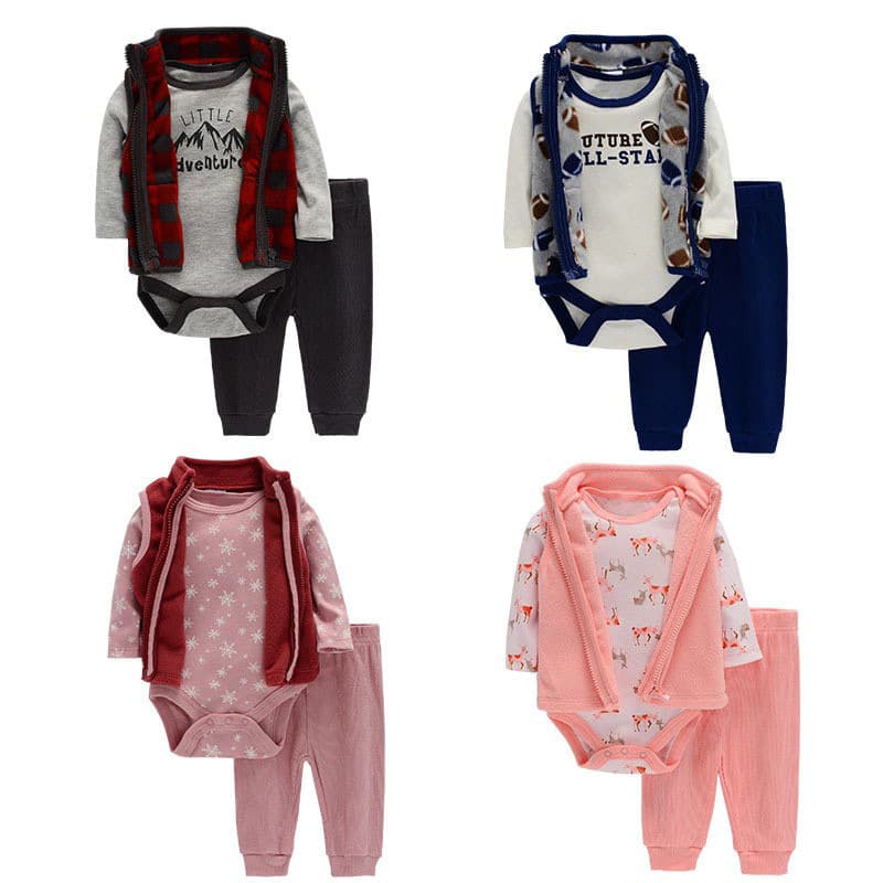 2025 Autumn/Winter Fashion Baby Small Set, Baby Boy Romper, Girl Warm Vest Jacket Outerwear 3-Piece Set